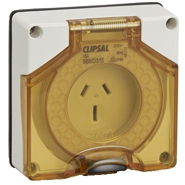 Clipsal 56 Series 3 Pin 15amp Socket Outlet Resistant White 250v IP66