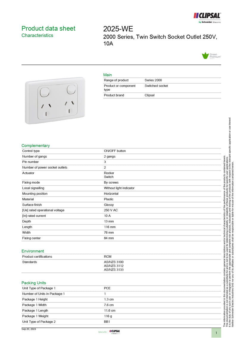 Clipsal 2000 Series Power Outlet