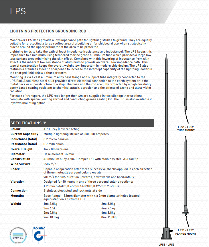 Moonraker LPS 2 Metre Lightning Protection Grounding Rod LPS-2 L/D