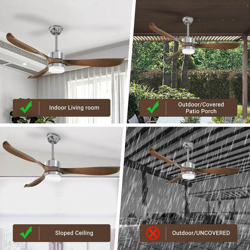 Modern Ceiling Fan with Lights, Remote, Brown