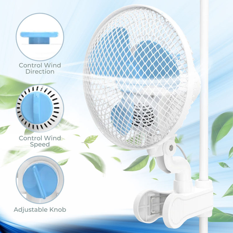 GOMINIMO Portable Oscillating Clip Fan With 2 Speed (White+Blue)