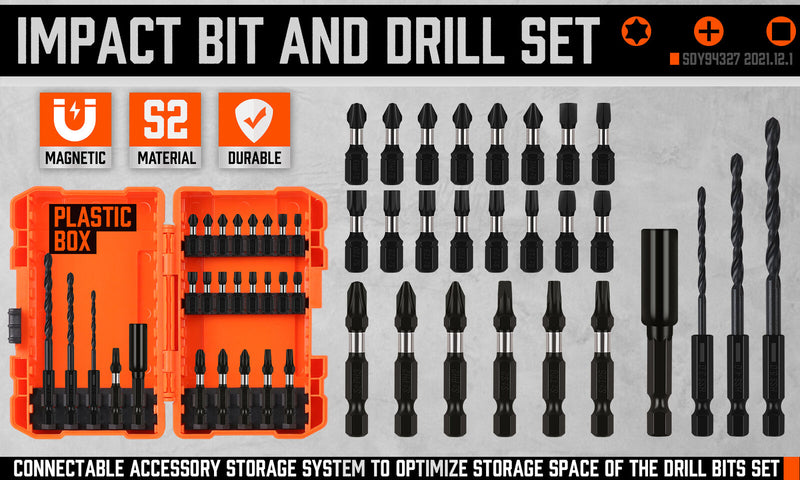 26Pc Impact Screwdriver Bit Set Magnetic Drill Bit Holder Quick Release Drilling