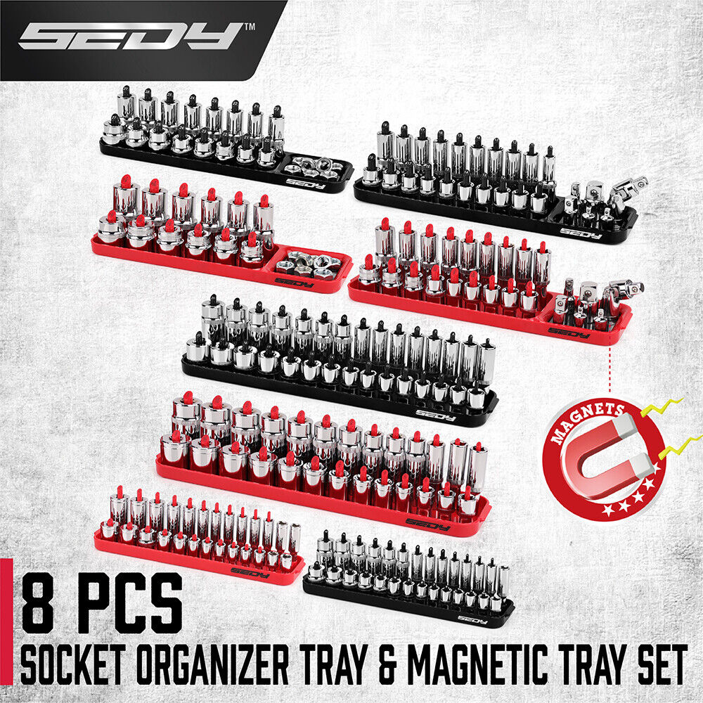 6-Piece Socket Organizer Tray - Holds 166 Sockets, SAE/Metric, 1/4" To 1/2" Drive