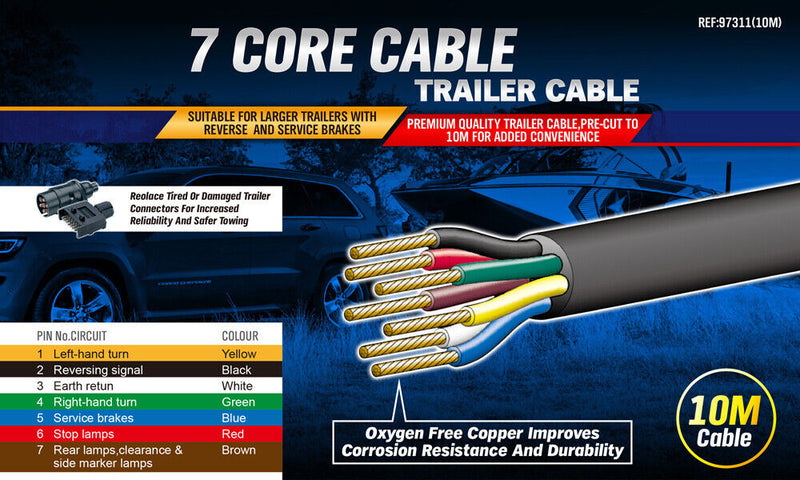 10M X 7 Core Wire Cable Trailer Cable Automotive Boat Caravan Truck Coil V90 PVC