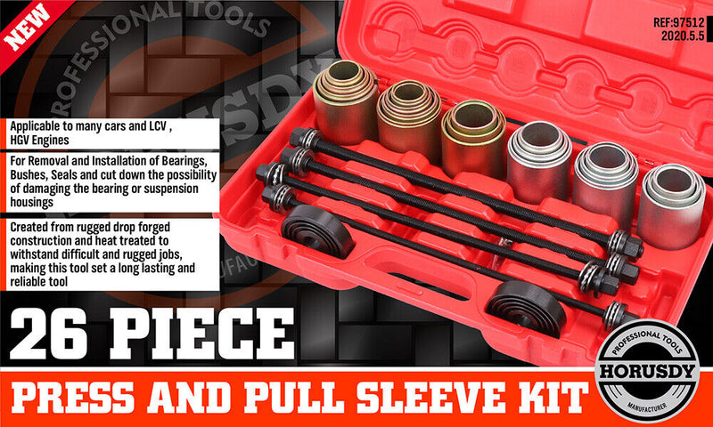 26Pc Universal Press & Pull Sleeve Kit Bush Bearing Remove LCV HGV Engines Tools